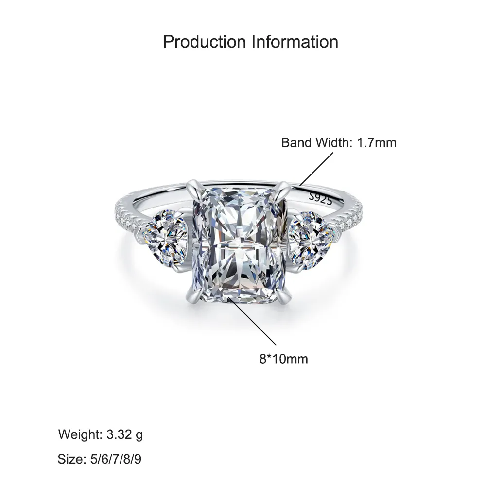 925 Sterling Silver Emerald-Cut 3 CT CZ Ring 70200339 - image2