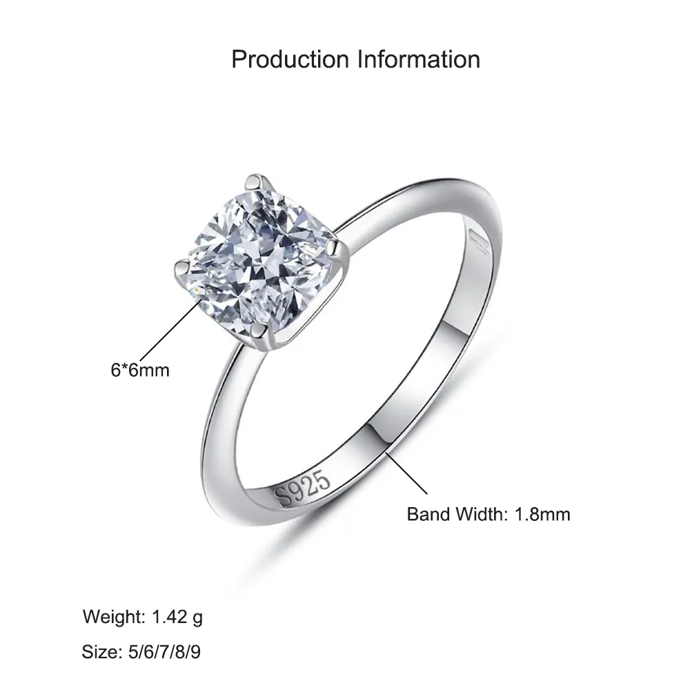 925 Sterling Silver Classic Square CZ Solitaire Ring 70200346 - image2