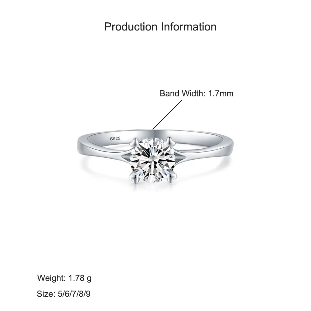 925 Sterling Silver Classic 1 CT Solitaire Band Ring 70200347 - image2