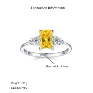 925 Sterling Silver Emerald-Cut Yellow CZ Ring 70200350 925 Sterling Silver Emerald-Cut Yellow CZ Ring 70200350