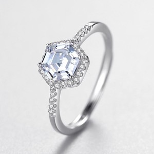 925 Sterling Silver Hexagon 1 CT CZ Halo Ring 70200351 925 Sterling Silver Hexagon 1 CT CZ Halo Ring 70200351