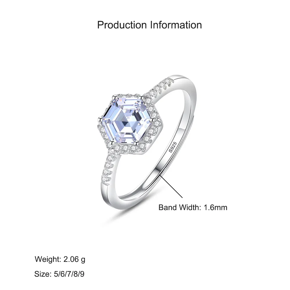 925 Sterling Silver Hexagon 1 CT CZ Halo Ring 70200351 - image2