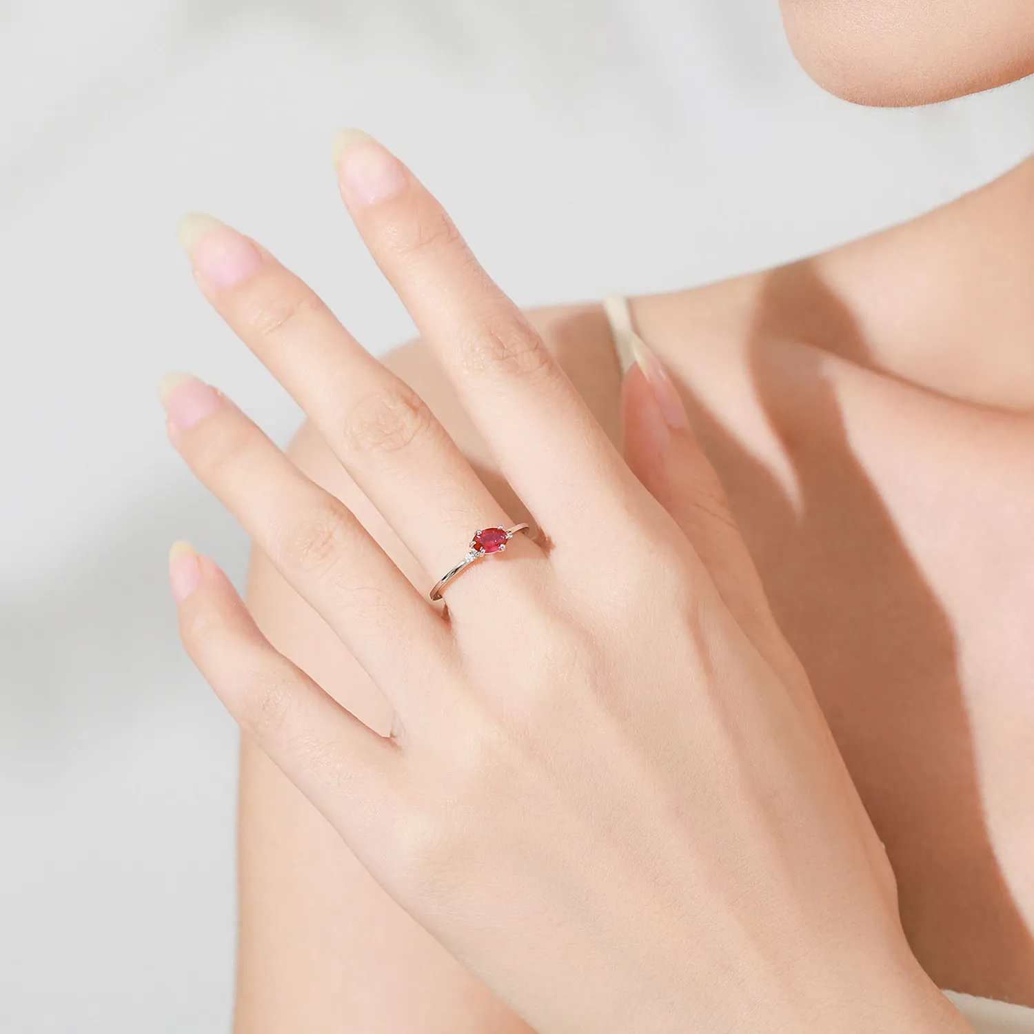 925 Sterling Silver Minimalist Ruby-Look CZ Stacking Ring 70200353 - image1