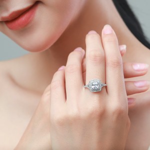 925 Sterling Silver Classic Double Halo Cushion Cut 5 CT CZ Ring 70200355 925 Sterling Silver Classic Double Halo Cushion Cut 5 CT CZ Ring 70200355