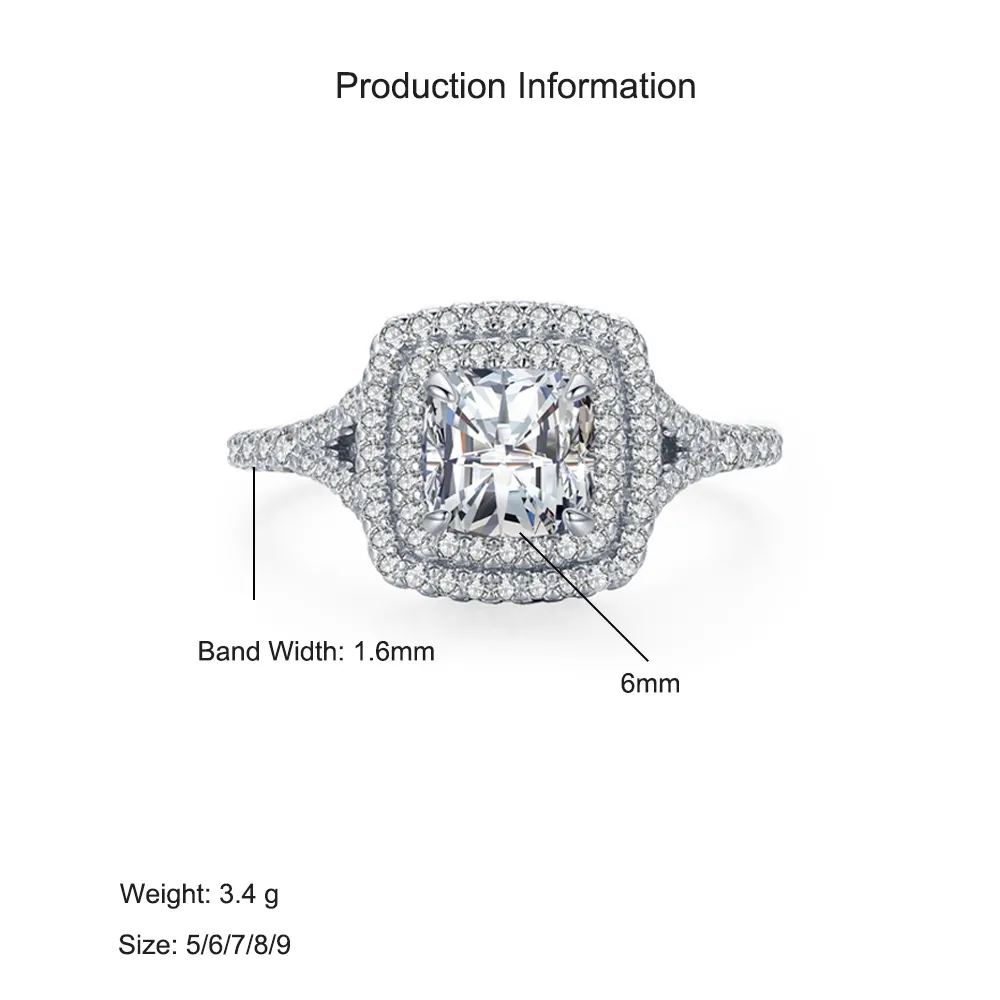 925 Sterling Silver Classic Double Halo Cushion Cut 5 CT CZ Ring 70200355 - image2