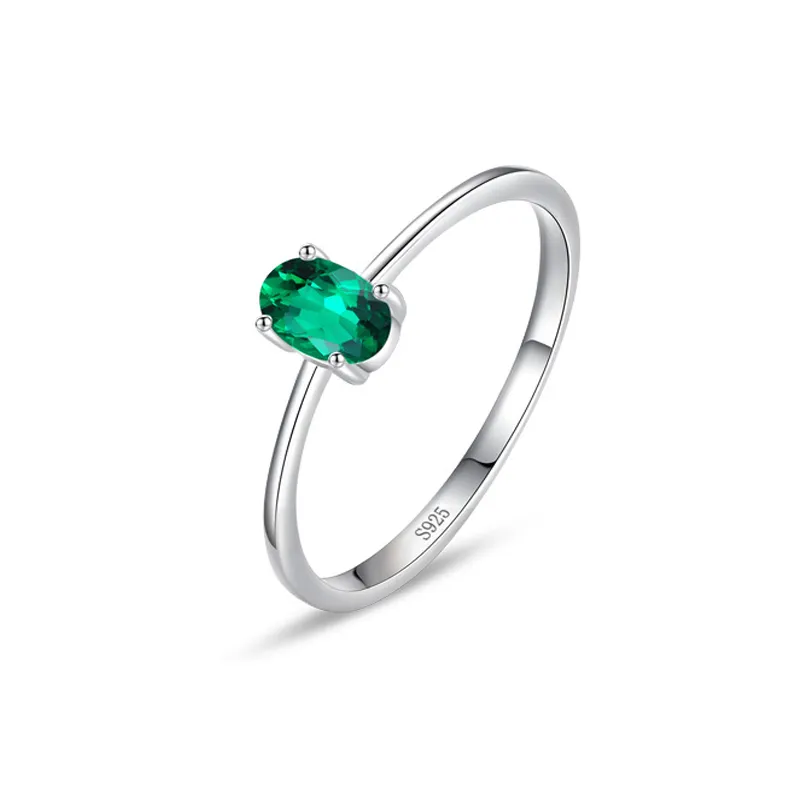 925 Sterling Silver Emerald Green Oval Solitaire Ring 70200357 925 Sterling Silver Emerald Green Oval Solitaire Ring 70200357