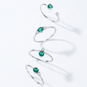 925 Sterling Silver Minimalist Emerald Green CZ Accent Ring 70200358 925 Sterling Silver Minimalist Emerald Green CZ Accent Ring 70200358