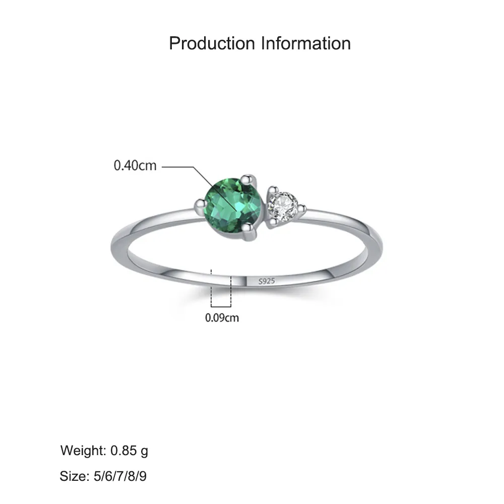925 Sterling Silver Minimalist Emerald Green CZ Accent Ring 70200358 - image2