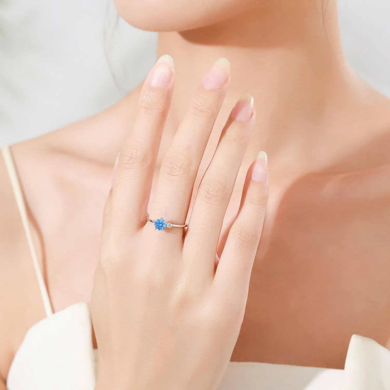 925 Sterling Silver Minimalist Aquamarine Blue Zircon Ring 70200362 - image1