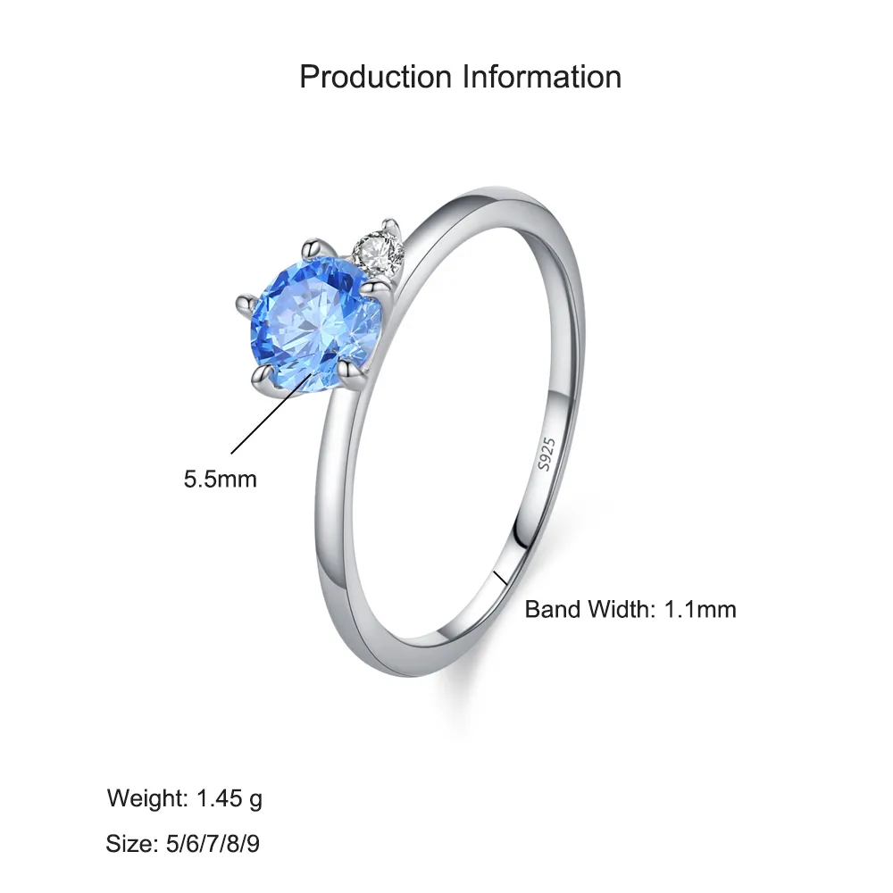 925 Sterling Silver Minimalist Aquamarine Blue Zircon Ring 70200362 - image2