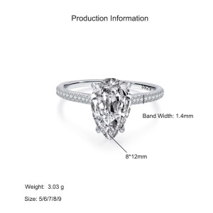 925 Sterling Silver 3 CT Pear Cut Zircon Ring 70200364 925 Sterling Silver 3 CT Pear Cut Zircon Ring 70200364