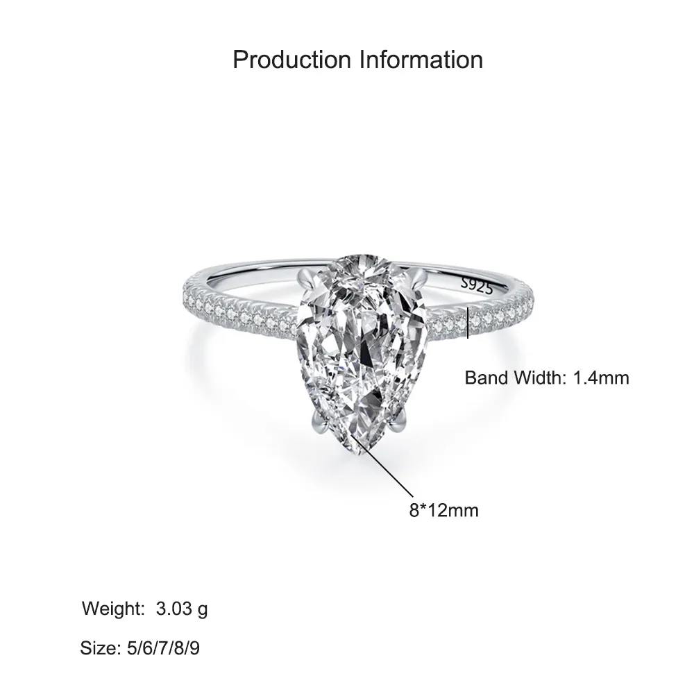 925 Sterling Silver 3 CT Pear Cut Zircon Ring 70200364 - image2