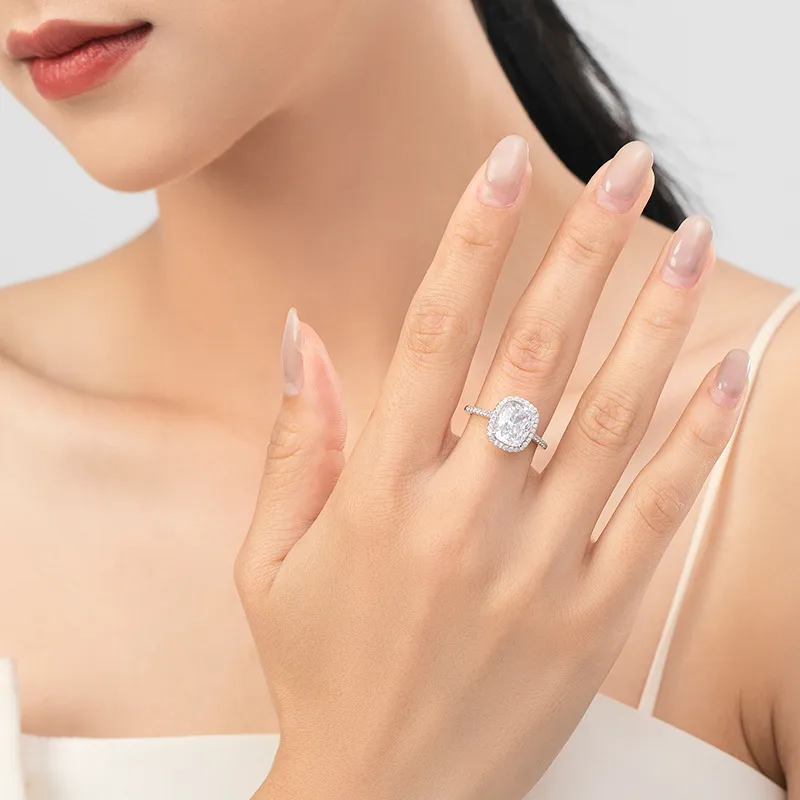 925 Sterling Silver 3 CT Cushion Cut Zircon Halo Ring 70200368 - image1