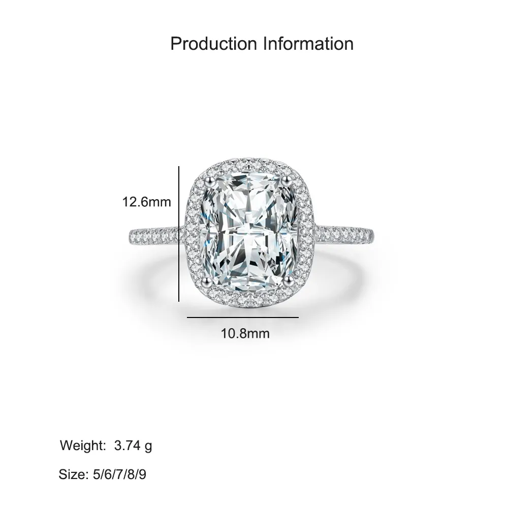 925 Sterling Silver 3 CT Cushion Cut Zircon Halo Ring 70200368 - image2