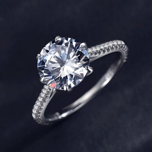 925 Sterling Silver 2 CT Six-Prong Round Zircon Ring 70200369 925 Sterling Silver 2 CT Six-Prong Round Zircon Ring 70200369