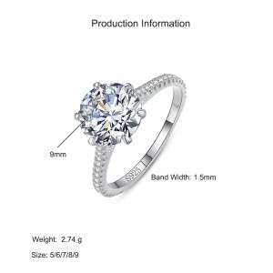 925 Sterling Silver 2 CT Six-Prong Round Zircon Ring 70200369 925 Sterling Silver 2 CT Six-Prong Round Zircon Ring 70200369
