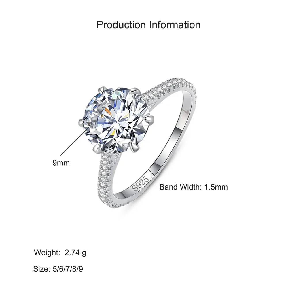 925 Sterling Silver 2 CT Six-Prong Round Zircon Ring 70200369 - image2