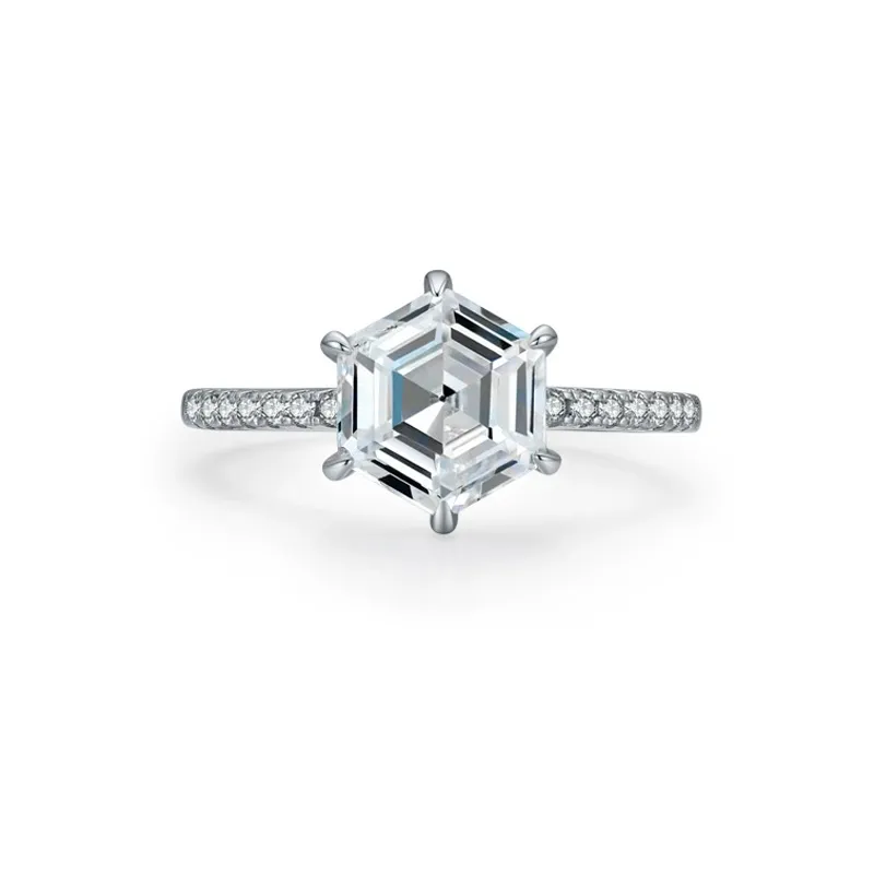 925 Sterling Silver Hexagon Cut Geometric Zircon Ring 70200371 925 Sterling Silver Hexagon Cut Geometric Zircon Ring 70200371