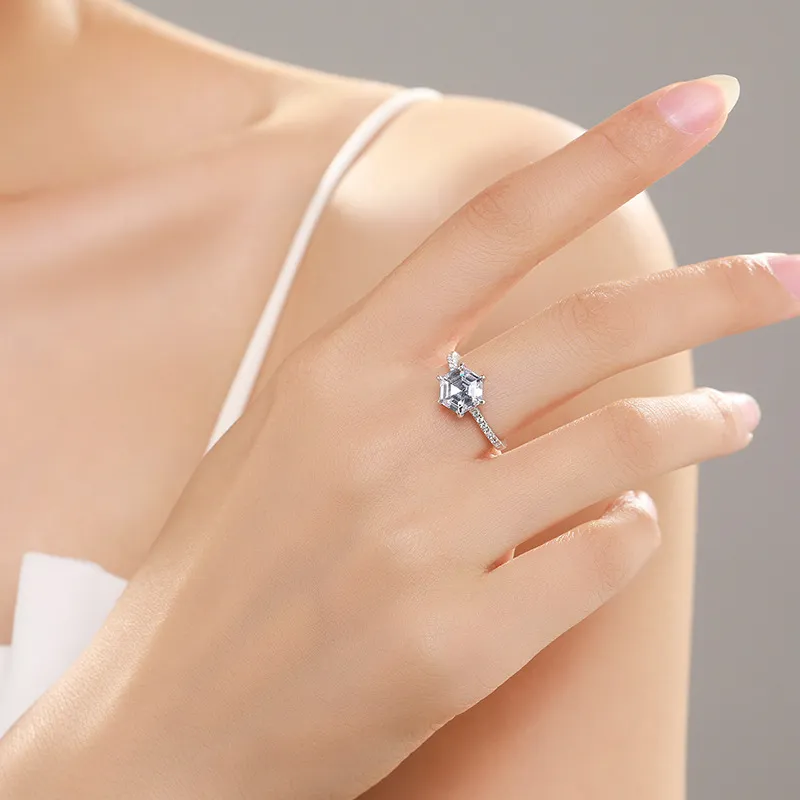 925 Sterling Silver Hexagon Cut Geometric Zircon Ring 70200371 - image1