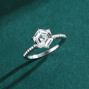 925 Sterling Silver Hexagon Cut Geometric Zircon Ring 70200371 925 Sterling Silver Hexagon Cut Geometric Zircon Ring 70200371