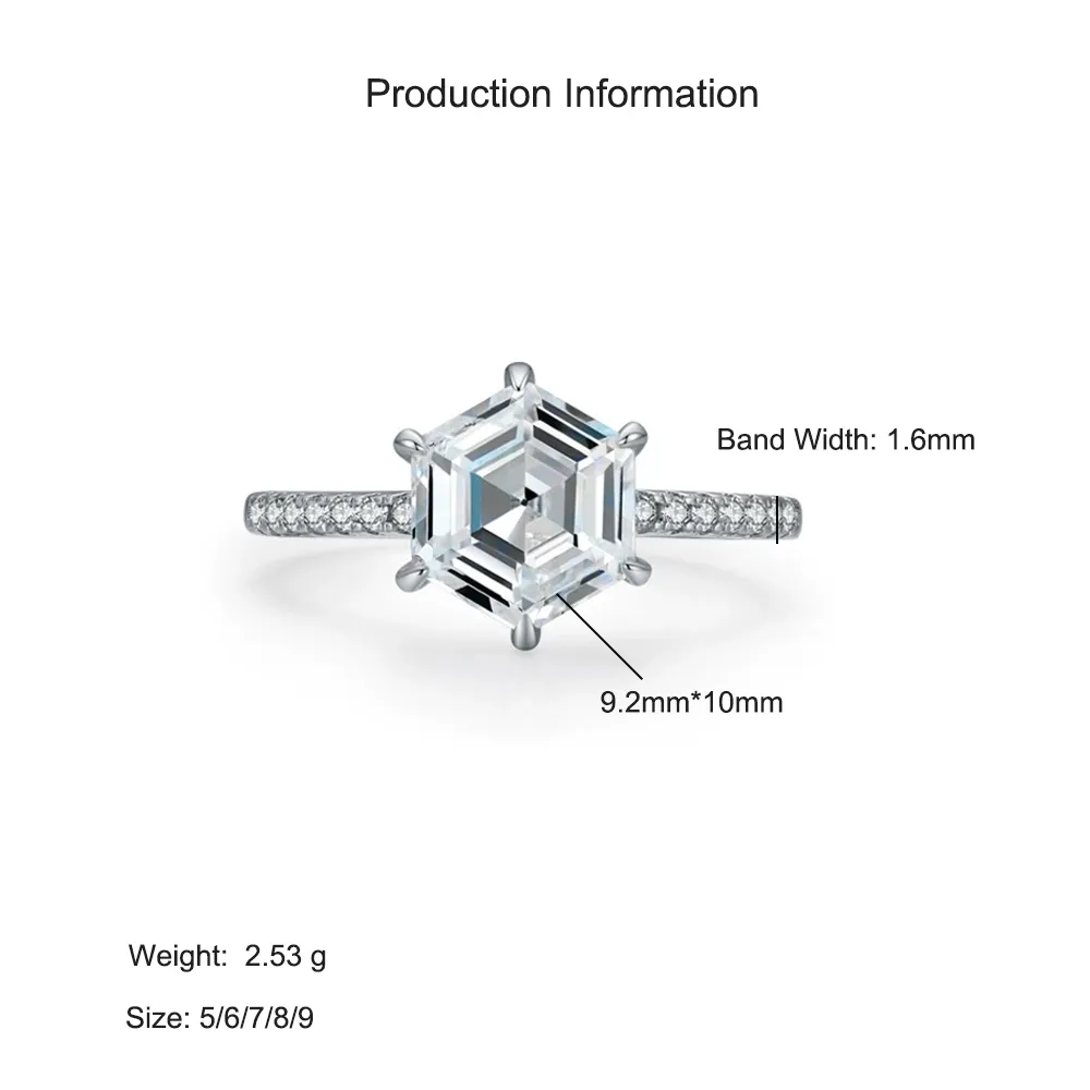 925 Sterling Silver Hexagon Cut Geometric Zircon Ring 70200371 - image2