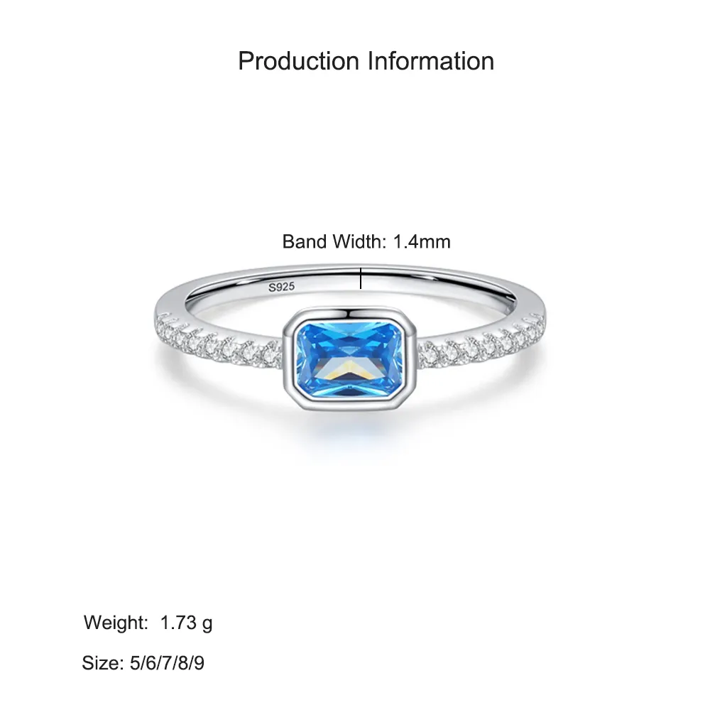 925 Sterling Silver Emerald Cut Blue Zircon Ring 70200372 - image2