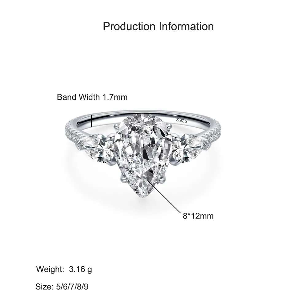 925 Sterling Silver Pear Cut Teardrop Zircon Ring 70200373 - image2