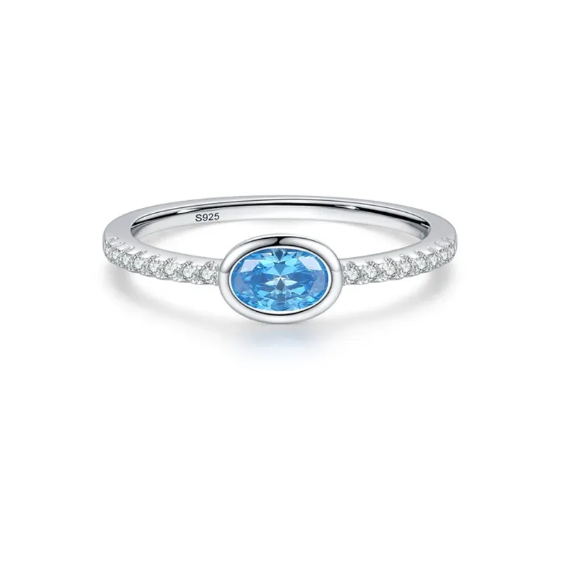 925 Sterling Silver Blue Oval Zircon Ring 70200374