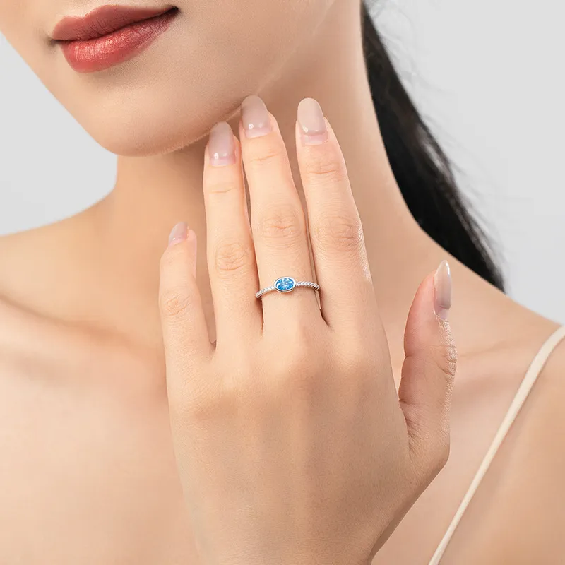 925 Sterling Silver Blue Oval Zircon Ring 70200374 - image1