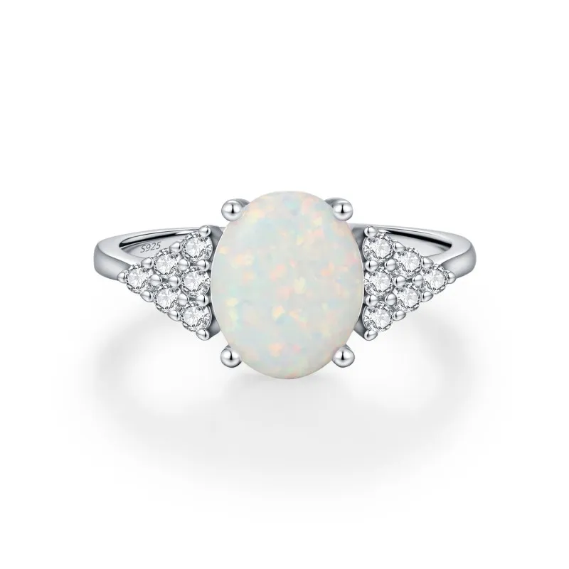 925 Sterling Silver Oval Created Opal Ring 70200375