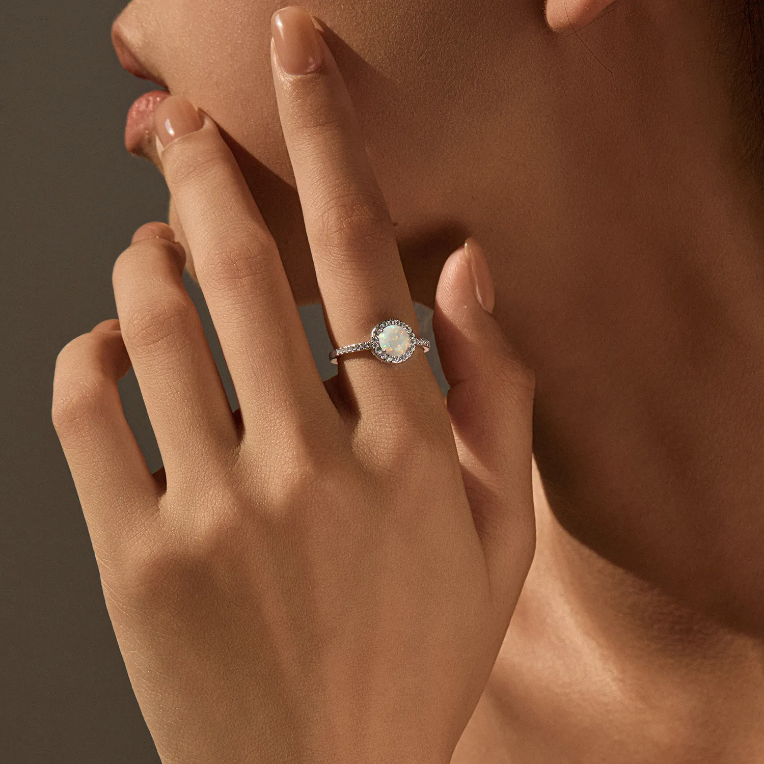 925 Sterling Silver Round Created Opal Halo Ring 70200377 - image1