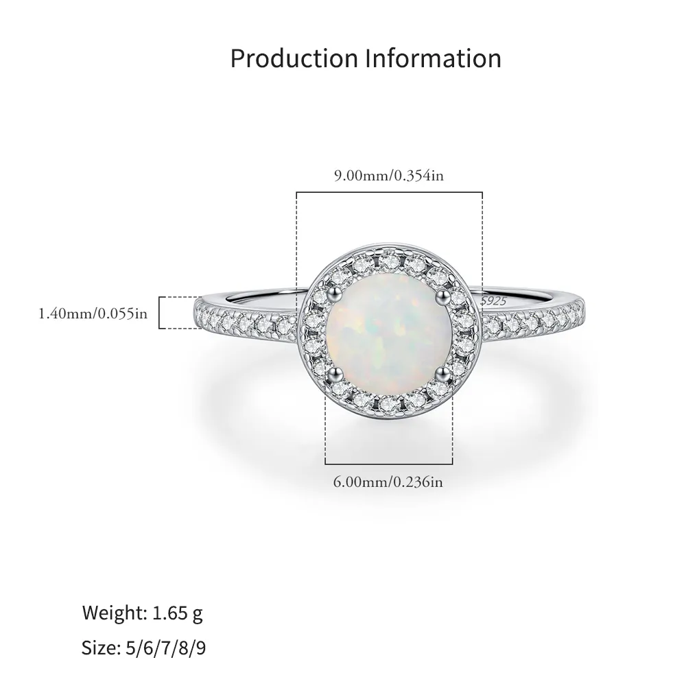925 Sterling Silver Round Created Opal Halo Ring 70200377 - image2