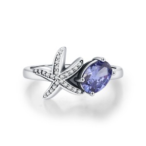 925 Sterling Silver Vintage Faux Tanzanite Starfish Ring 70200379