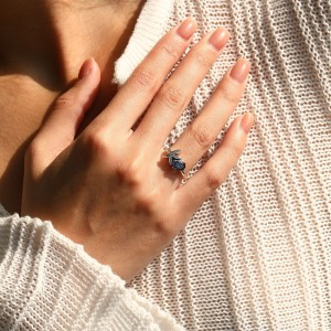 925 Sterling Silver Vintage Faux Tanzanite Starfish Ring 70200379