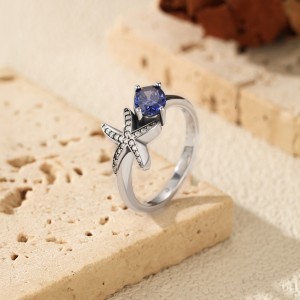 925 Sterling Silver Vintage Faux Tanzanite Starfish Ring 70200379