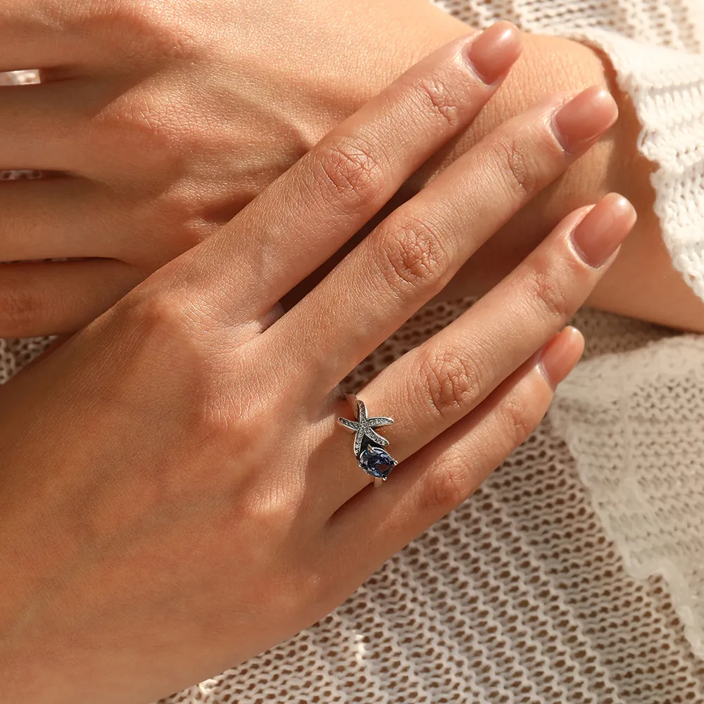 925 Sterling Silver Vintage Faux Tanzanite Starfish Ring 70200379 - image1
