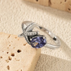 925 Sterling Silver Vintage Faux Tanzanite Starfish Ring 70200379
