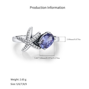 925 Sterling Silver Vintage Faux Tanzanite Starfish Ring 70200379