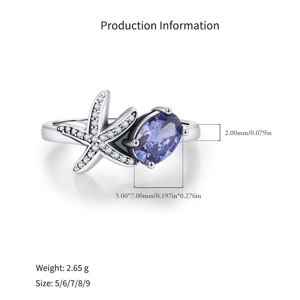 925 Sterling Silver Vintage Faux Tanzanite Starfish Ring 70200379 - image2