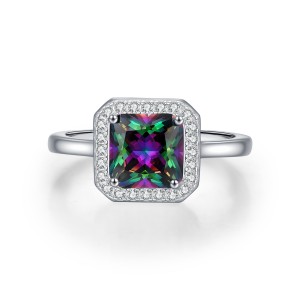 925 Sterling Silver Colorful Cushion Halo Ring 70200380