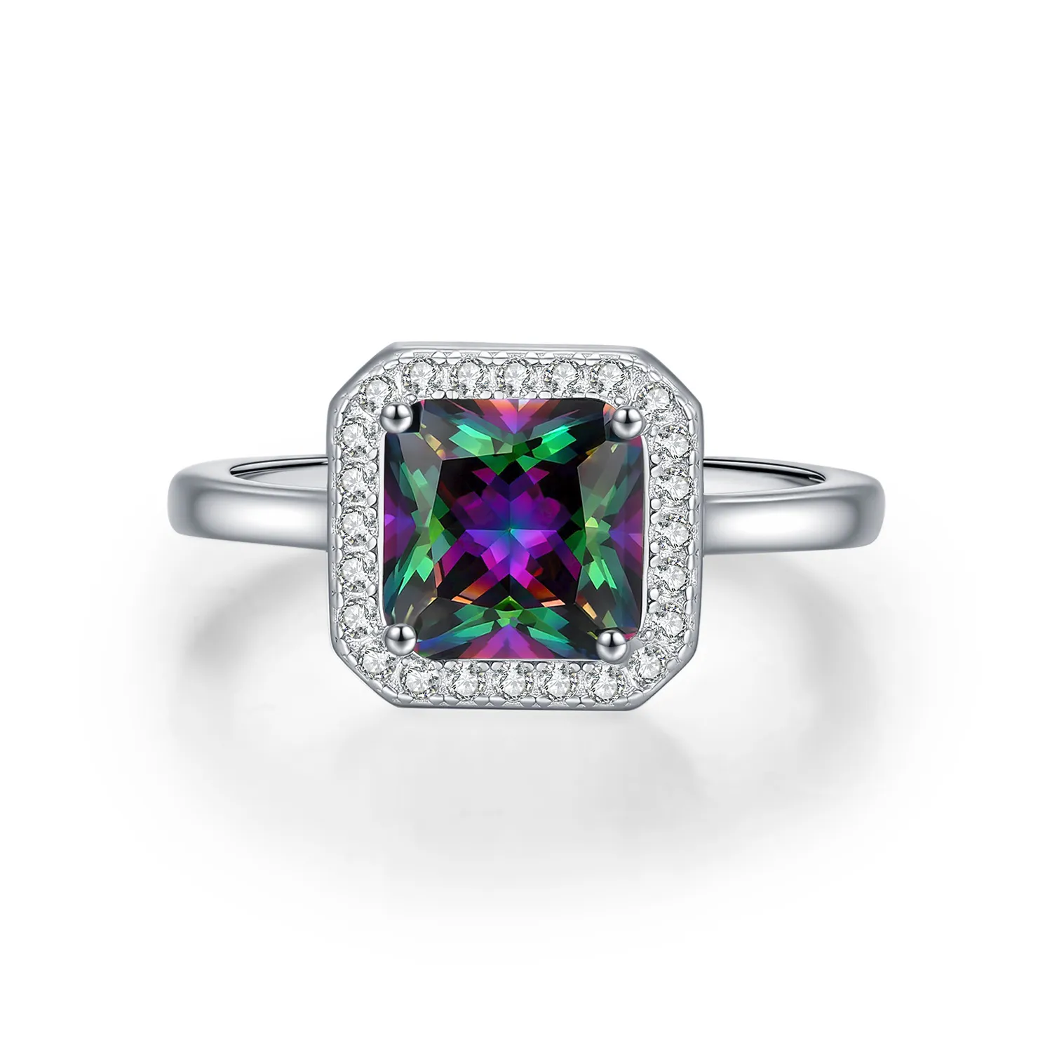 925 Sterling Silver Colorful Cushion Halo Ring 70200380