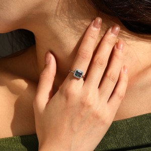 925 Sterling Silver Colorful Cushion Halo Ring 70200380