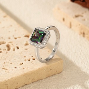 925 Sterling Silver Colorful Cushion Halo Ring 70200380