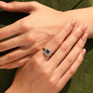 925 Sterling Silver Colorful Cushion Halo Ring 70200380