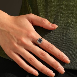 925 Sterling Silver Colorful Cushion Halo Ring 70200380