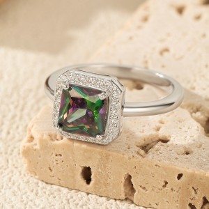 925 Sterling Silver Colorful Cushion Halo Ring 70200380