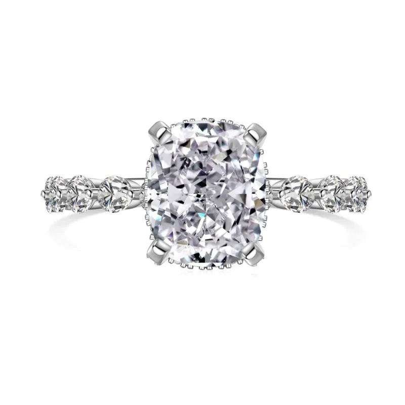 925 Sterling Silver Crushed Ice Cushion 8A Zirconia Ring 70200381