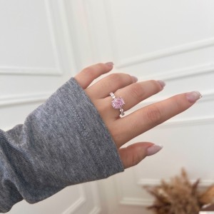 925 Sterling Silver Crushed Ice Cushion 8A Zirconia Ring 70200381