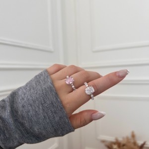 925 Sterling Silver Crushed Ice Cushion 8A Zirconia Ring 70200381