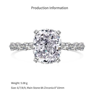 925 Sterling Silver Crushed Ice Cushion 8A Zirconia Ring 70200381